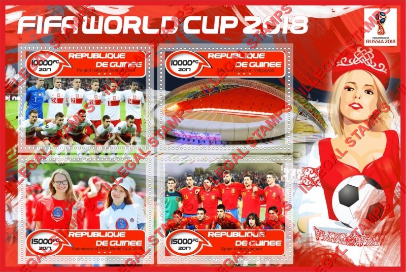 Guinea Republic 2017 FIFA World Cup Soccer in 2018 Illegal Stamp Souvenir Sheet of 4