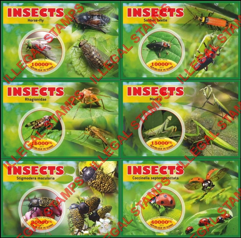 Guinea Republic 2017 Insects (different) Illegal Stamp Souvenir Sheets of 1