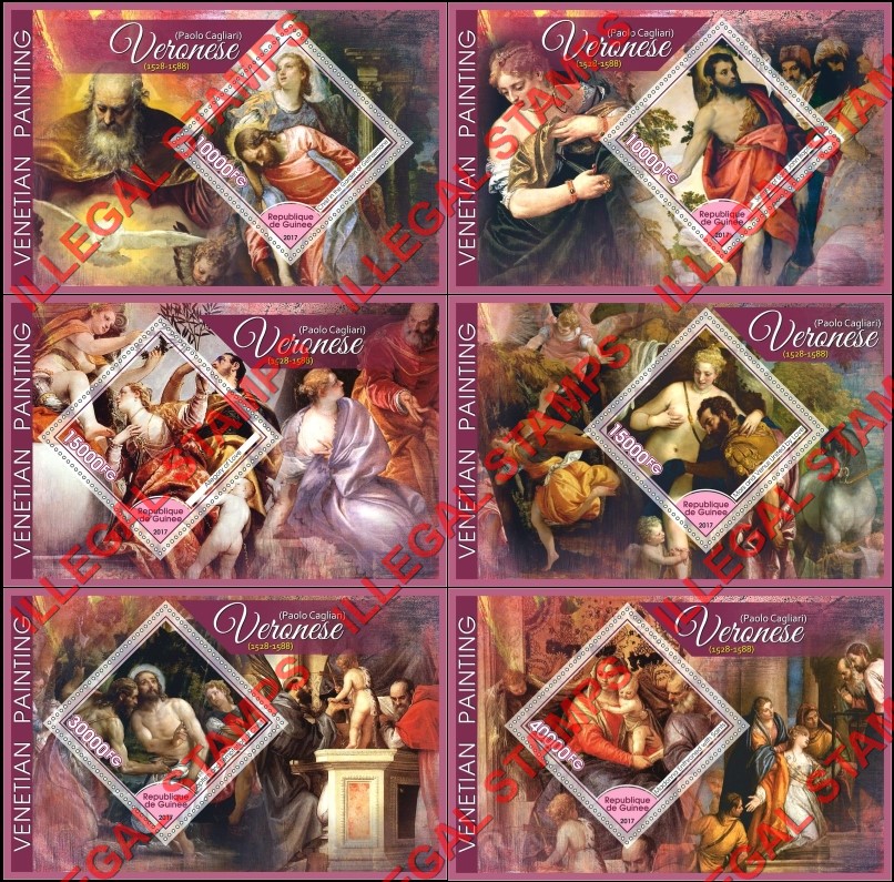 Guinea Republic 2017 Paintings by Paolo Cagliari Veronese Illegal Stamp Souvenir Sheets of 1
