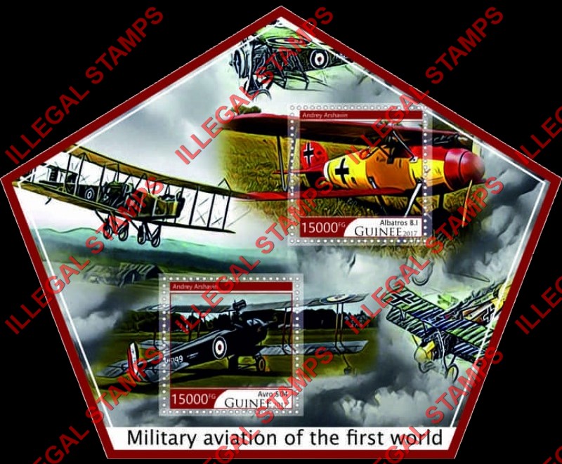 Guinea Republic 2017 World War I Military Aircraft Illegal Stamp Souvenir Sheet of 2