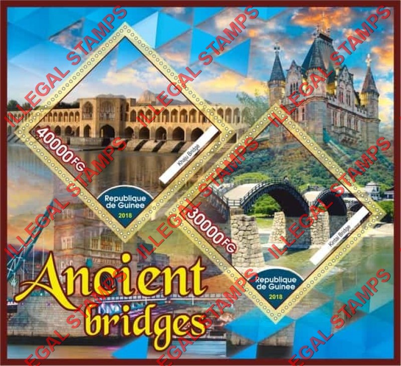 Guinea Republic 2018 Bridges Ancient Illegal Stamp Souvenir Sheet of 2 Guinea Republic 2018 Bridges Ancient Illegal Stamp Souvenir Sheet of 2
