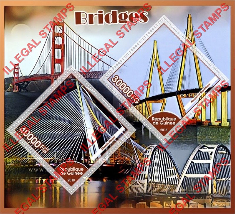 Guinea Republic 2018 Bridges (different) Illegal Stamp Souvenir Sheet of 2 Guinea Republic 2018 Bridges (different) Illegal Stamp Souvenir Sheet of 2