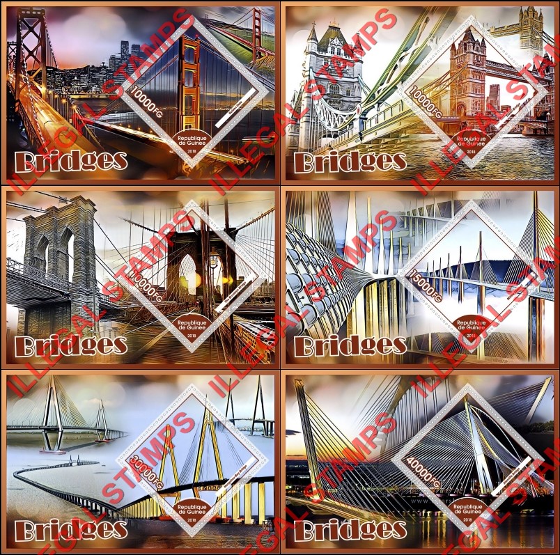 Guinea Republic 2018 Bridges (different) Illegal Stamp Souvenir Sheets of 1 Guinea Republic 2018 Bridges (different) Illegal Stamp Souvenir Sheets of 1