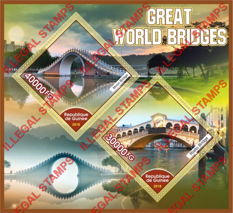 Guinea Republic 2018 Bridges Illegal Stamp Souvenir Sheet of 2 Guinea Republic 2018 Bridges Illegal Stamp Souvenir Sheet of 2