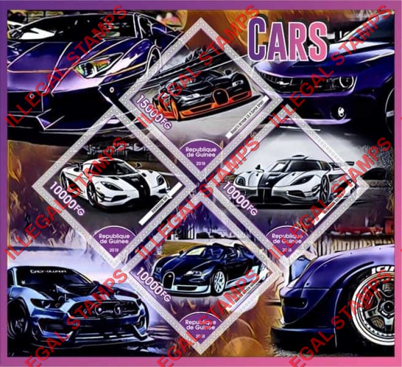 Guinea Republic 2018 Cars Illegal Stamp Souvenir Sheet of 4 Guinea Republic 2018 Cars Illegal Stamp Souvenir Sheet of 4