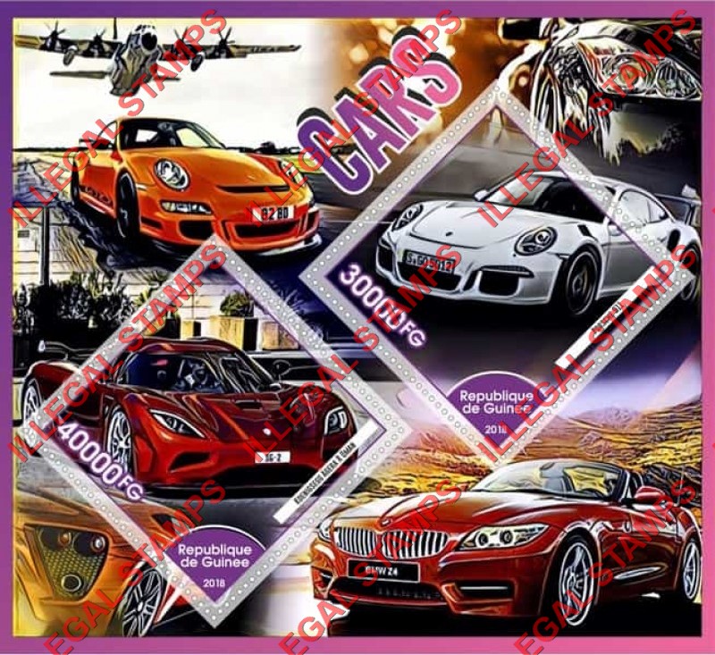 Guinea Republic 2018 Cars Illegal Stamp Souvenir Sheet of 2 Guinea Republic 2018 Cars Illegal Stamp Souvenir Sheet of 2
