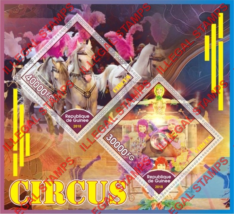 Guinea Republic 2018 Circus Illegal Stamp Souvenir Sheet of 2 Guinea Republic 2018 Circus Illegal Stamp Souvenir Sheet of 2
