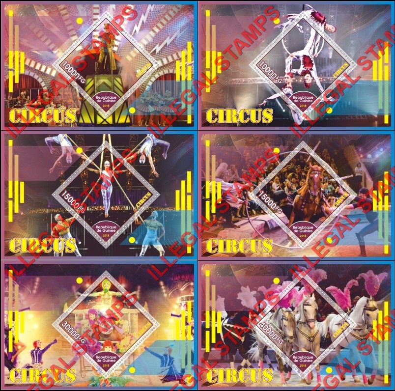 Guinea Republic 2018 Circus Illegal Stamp Souvenir Sheets of 1 Guinea Republic 2018 Circus Illegal Stamp Souvenir Sheets of 1