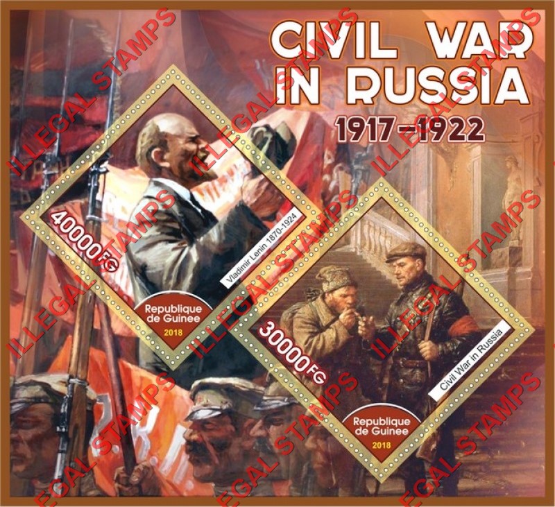 Guinea Republic 2018 Civil War in Russia Illegal Stamp Souvenir Sheet of 2 Guinea Republic 2018 Civil War in Russia Illegal Stamp Souvenir Sheet of 2