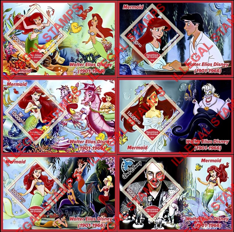 Guinea Republic 2018 Disney Little Mermaid Illegal Stamp Souvenir Sheets of 1 Guinea Republic 2018 Disney Little Mermaid Illegal Stamp Souvenir Sheets of 1