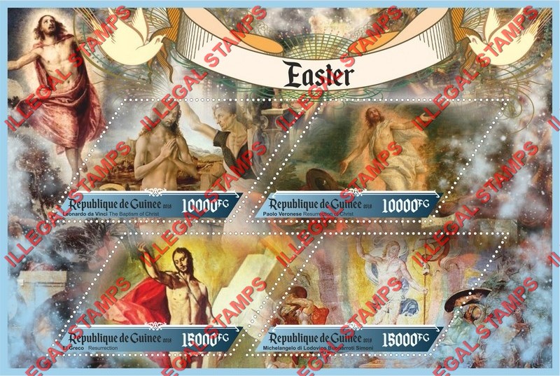 Guinea Republic 2018 Easter Paintings Illegal Stamp Souvenir Sheet of 4 Guinea Republic 2018 Easter Paintings Illegal Stamp Souvenir Sheet of 4