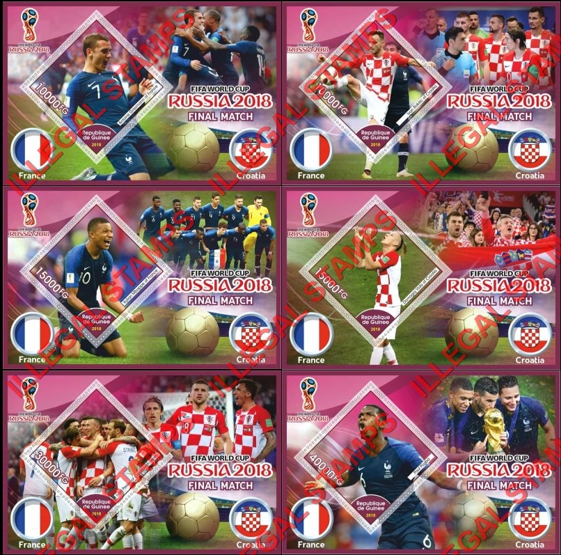 Guinea Republic 2018 FIFA World Cup Soccer in Russia Final Match Illegal Stamp Souvenir Sheets of 1 Guinea Republic 2018 FIFA World Cup Soccer in Russia Final Match Illegal Stamp Souvenir Sheets of 1