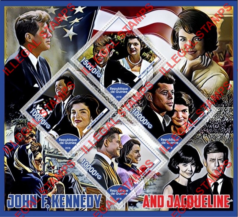 Guinea Republic 2018 John F. Kennedy and Jacqueline Illegal Stamp Souvenir Sheet of 4 Guinea Republic 2018 John F. Kennedy and Jacqueline Illegal Stamp Souvenir Sheet of 4