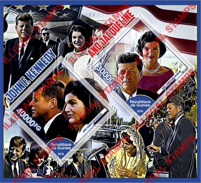 Guinea Republic 2018 John F. Kennedy and Jacqueline Illegal Stamp Souvenir Sheet of 2 Guinea Republic 2018 John F. Kennedy and Jacqueline Illegal Stamp Souvenir Sheet of 2