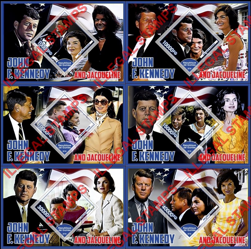 Guinea Republic 2018 John F. Kennedy and Jacqueline Illegal Stamp Souvenir Sheets of 1 Guinea Republic 2018 John F. Kennedy and Jacqueline Illegal Stamp Souvenir Sheets of 1