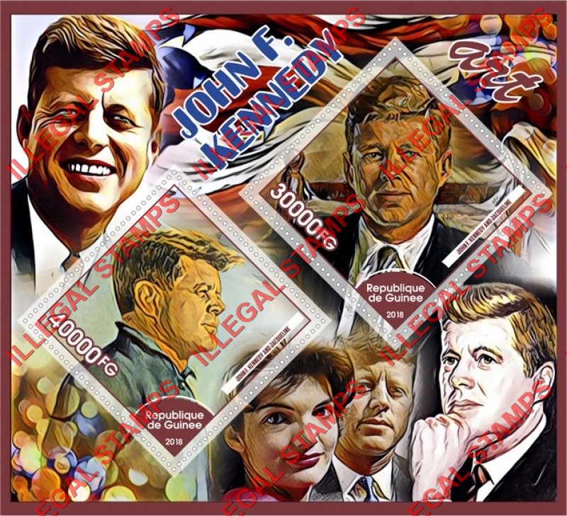 Guinea Republic 2018 John F. Kennedy (different) Illegal Stamp Souvenir Sheet of 2 Guinea Republic 2018 John F. Kennedy (different) Illegal Stamp Souvenir Sheet of 2