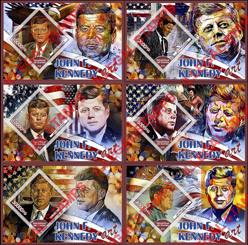 Guinea Republic 2018 John F. Kennedy (different) Illegal Stamp Souvenir Sheets of 1 Guinea Republic 2018 John F. Kennedy (different) Illegal Stamp Souvenir Sheets of 1