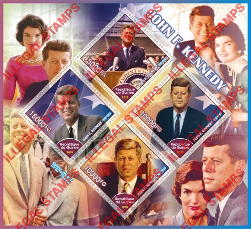 Guinea Republic 2018 John F. Kennedy Illegal Stamp Souvenir Sheet of 4 Guinea Republic 2018 John F. Kennedy Illegal Stamp Souvenir Sheet of 4