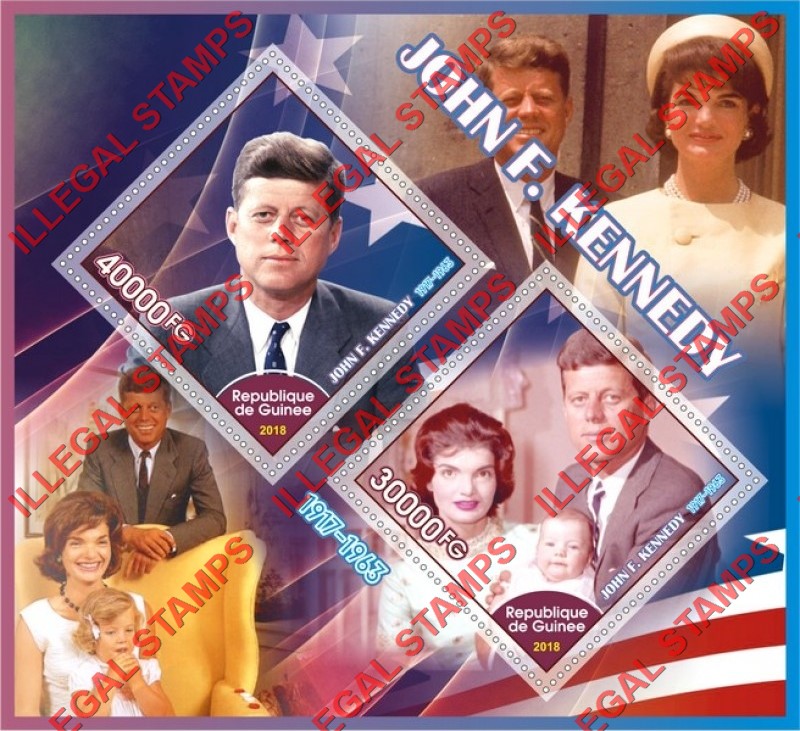 Guinea Republic 2018 John F. Kennedy Illegal Stamp Souvenir Sheet of 2 Guinea Republic 2018 John F. Kennedy Illegal Stamp Souvenir Sheet of 2