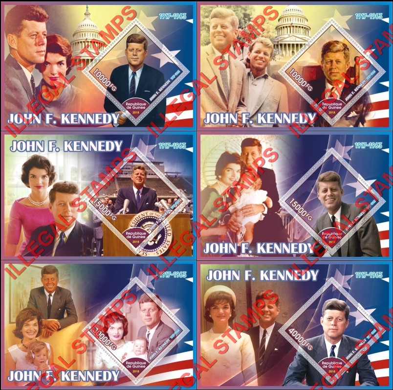 Guinea Republic 2018 John F. Kennedy Illegal Stamp Souvenir Sheets of 1 Guinea Republic 2018 John F. Kennedy Illegal Stamp Souvenir Sheets of 1