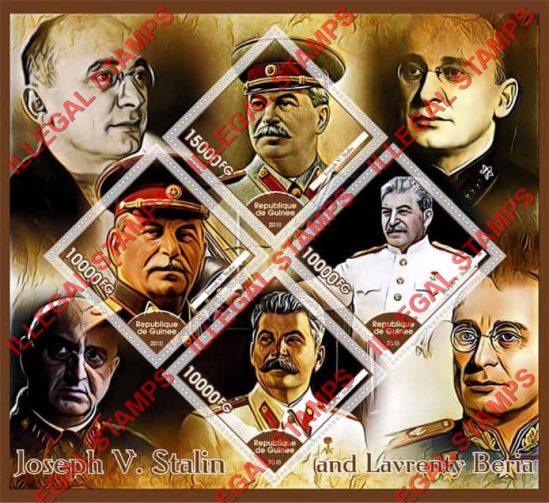 Guinea Republic 2018 Joseph Stalin and Lavrenty Beria Illegal Stamp Souvenir Sheet of 4 Guinea Republic 2018 Joseph Stalin and Lavrenty Beria Illegal Stamp Souvenir Sheet of 4