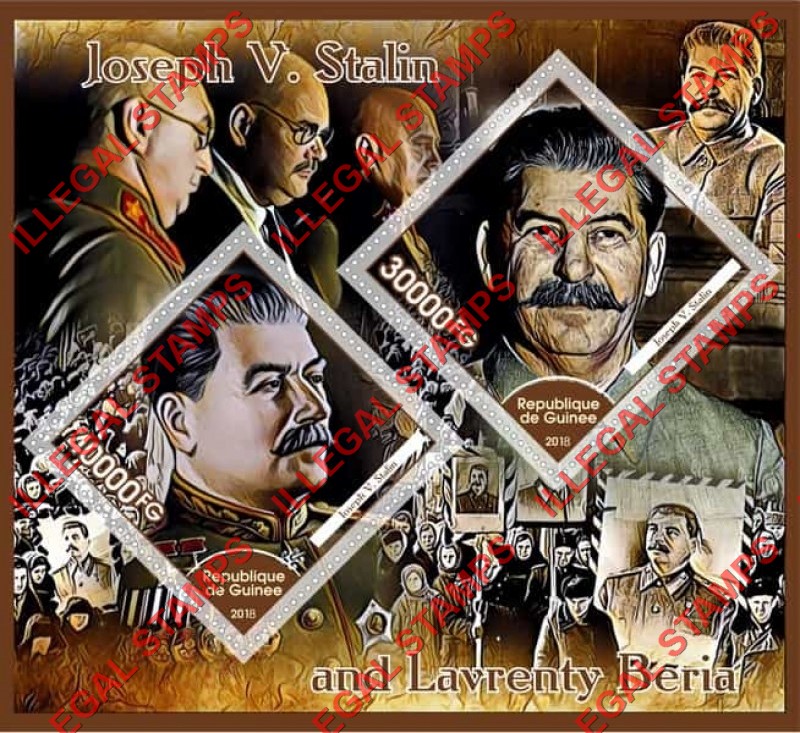 Guinea Republic 2018 Joseph Stalin and Lavrenty Beria Illegal Stamp Souvenir Sheet of 2 Guinea Republic 2018 Joseph Stalin and Lavrenty Beria Illegal Stamp Souvenir Sheet of 2