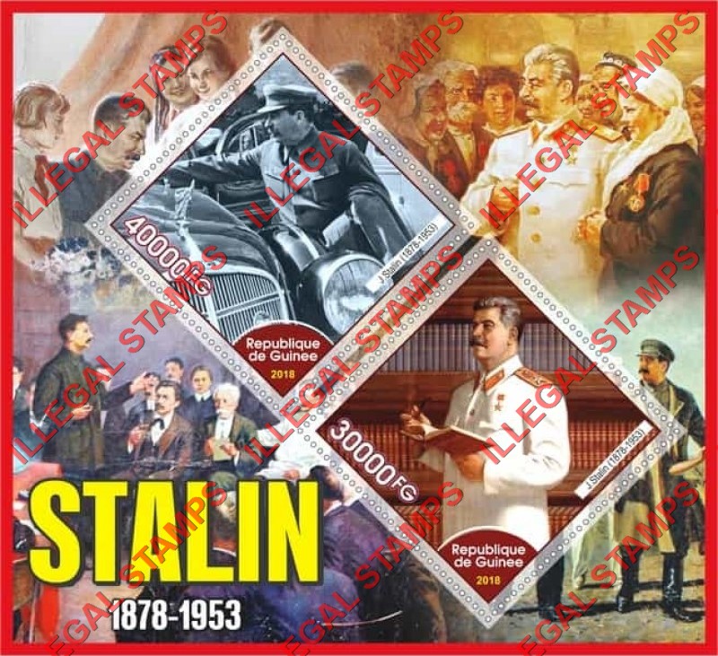 Guinea Republic 2018 Joseph Stalin (different) Illegal Stamp Souvenir Sheet of 2 Guinea Republic 2018 Joseph Stalin (different) Illegal Stamp Souvenir Sheet of 2