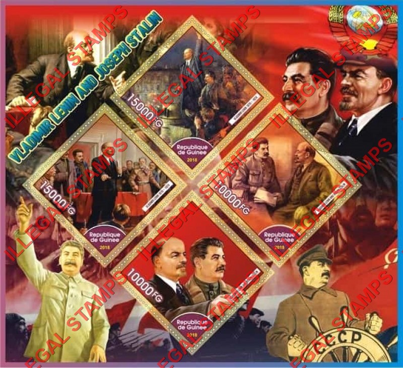 Guinea Republic 2018 Lenin and Stalin (different a) Illegal Stamp Souvenir Sheet of 4 Guinea Republic 2018 Lenin and Stalin (different a) Illegal Stamp Souvenir Sheet of 4