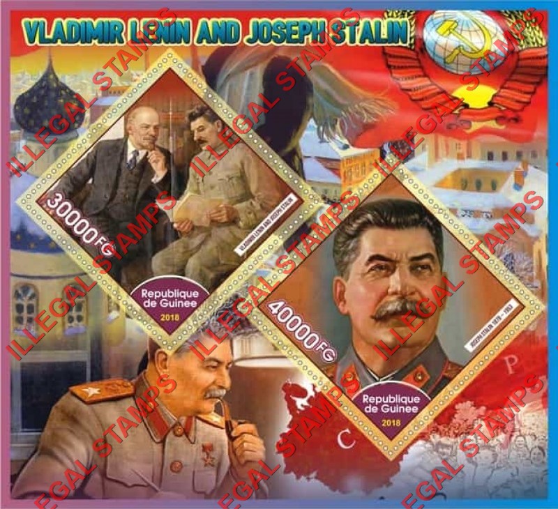 Guinea Republic 2018 Lenin and Stalin (different a) Illegal Stamp Souvenir Sheet of 2 Guinea Republic 2018 Lenin and Stalin (different a) Illegal Stamp Souvenir Sheet of 2