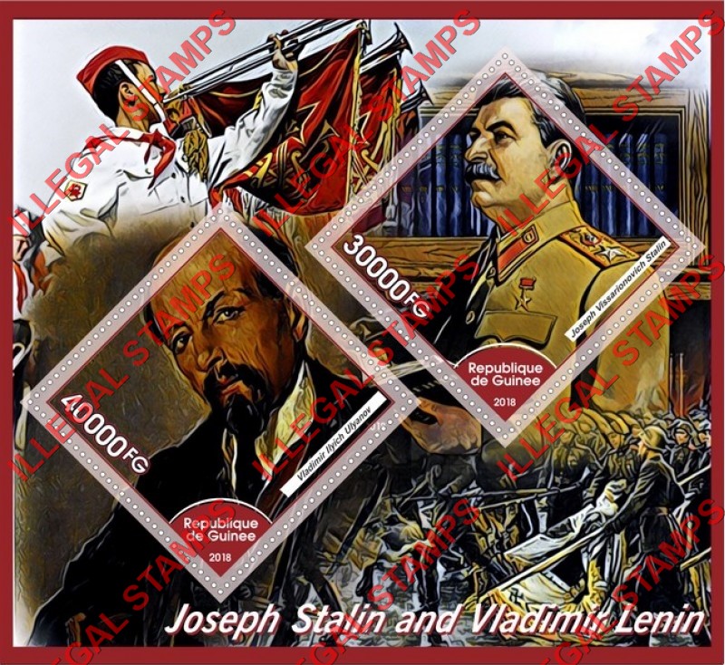 Guinea Republic 2018 Lenin and Stalin (different) Illegal Stamp Souvenir Sheet of 2 Guinea Republic 2018 Lenin and Stalin (different) Illegal Stamp Souvenir Sheet of 2