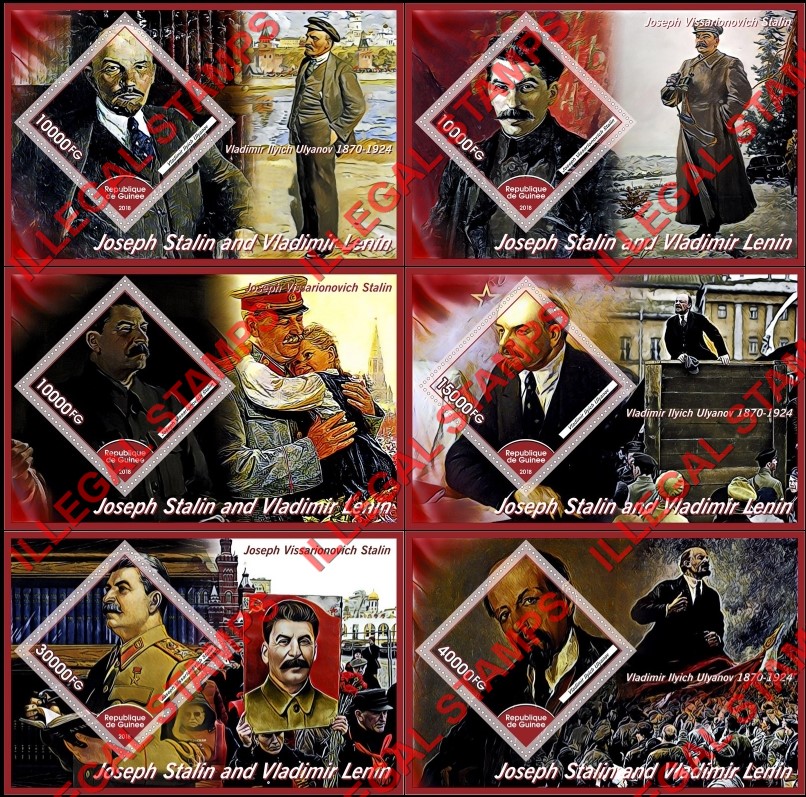 Guinea Republic 2018 Lenin and Stalin (different) Illegal Stamp Souvenir Sheets of 1 Guinea Republic 2018 Lenin and Stalin (different) Illegal Stamp Souvenir Sheets of 1