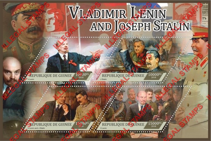 Guinea Republic 2018 Lenin and Stalin Illegal Stamp Souvenir Sheet of 4 Guinea Republic 2018 Lenin and Stalin Illegal Stamp Souvenir Sheet of 4