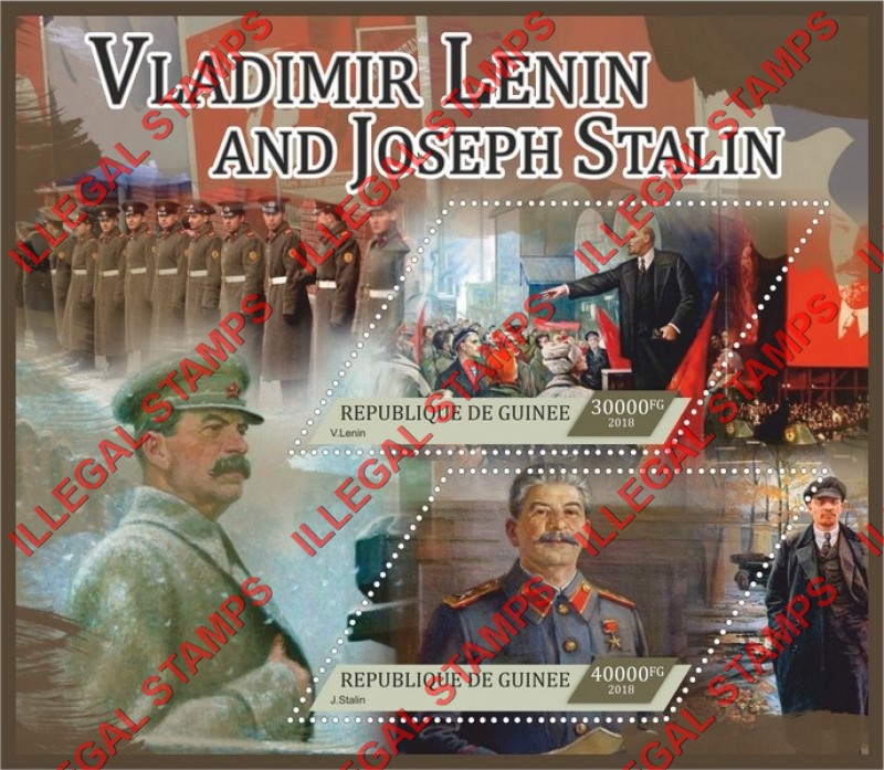 Guinea Republic 2018 Lenin and Stalin Illegal Stamp Souvenir Sheet of 2 Guinea Republic 2018 Lenin and Stalin Illegal Stamp Souvenir Sheet of 2