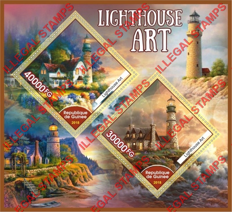 Guinea Republic 2018 Lighthouses Illegal Stamp Souvenir Sheet of 2 Guinea Republic 2018 Lighthouses Illegal Stamp Souvenir Sheet of 2