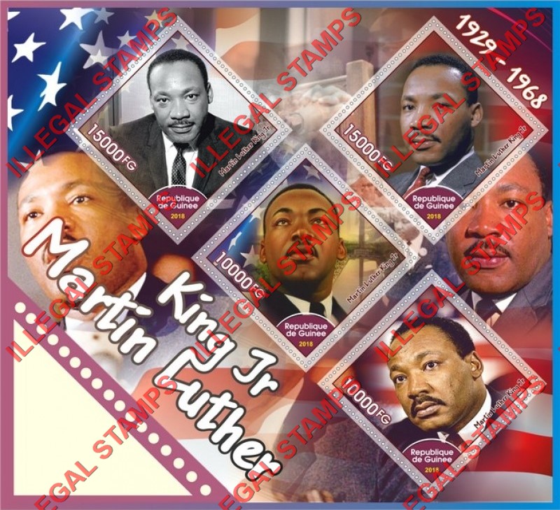 Guinea Republic 2018 Martin Luther King (different) Illegal Stamp Souvenir Sheet of 4 Guinea Republic 2018 Martin Luther King (different) Illegal Stamp Souvenir Sheet of 4
