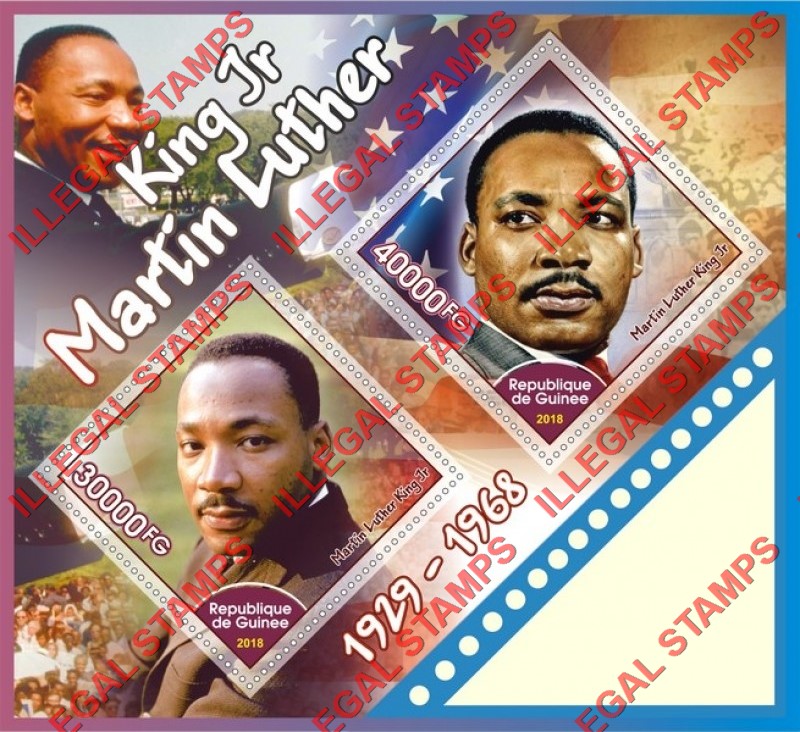 Guinea Republic 2018 Martin Luther King (different) Illegal Stamp Souvenir Sheet of 2 Guinea Republic 2018 Martin Luther King (different) Illegal Stamp Souvenir Sheet of 2