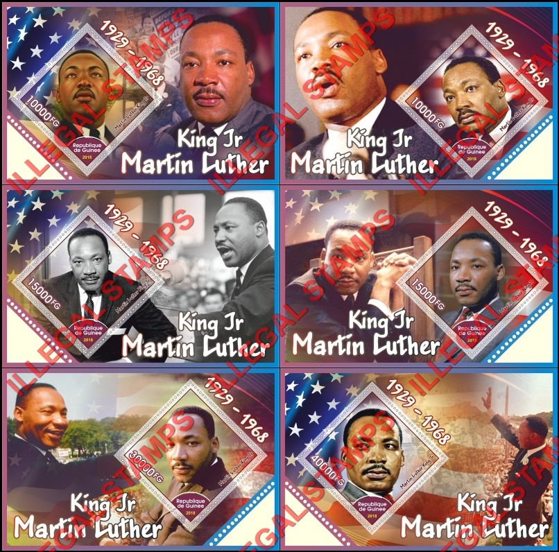 Guinea Republic 2018 Martin Luther King (different) Illegal Stamp Souvenir Sheets of 1 Guinea Republic 2018 Martin Luther King (different) Illegal Stamp Souvenir Sheets of 1