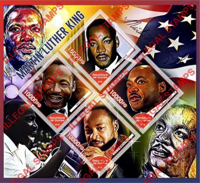Guinea Republic 2018 Martin Luther King Illegal Stamp Souvenir Sheet of 4 Guinea Republic 2018 Martin Luther King Illegal Stamp Souvenir Sheet of 4