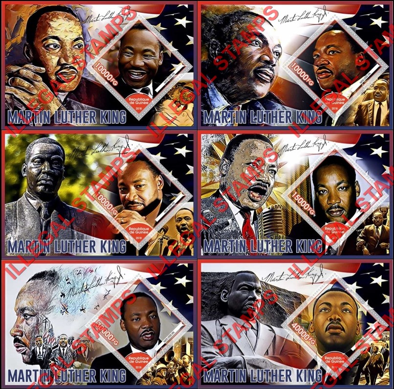Guinea Republic 2018 Martin Luther King Illegal Stamp Souvenir Sheets of 1 Guinea Republic 2018 Martin Luther King Illegal Stamp Souvenir Sheets of 1