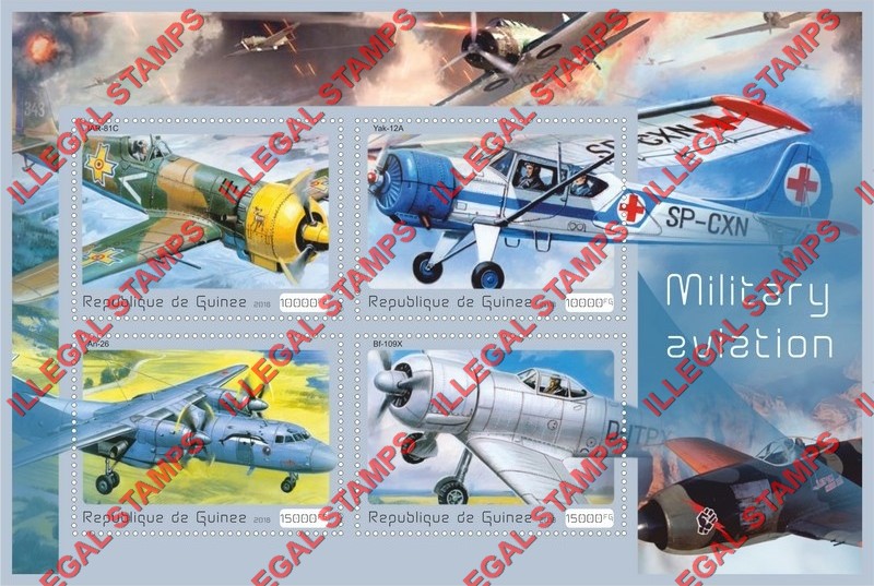 Guinea Republic 2018 Military Aviation Illegal Stamp Souvenir Sheet of 4 Guinea Republic 2018 Military Aviation Illegal Stamp Souvenir Sheet of 4