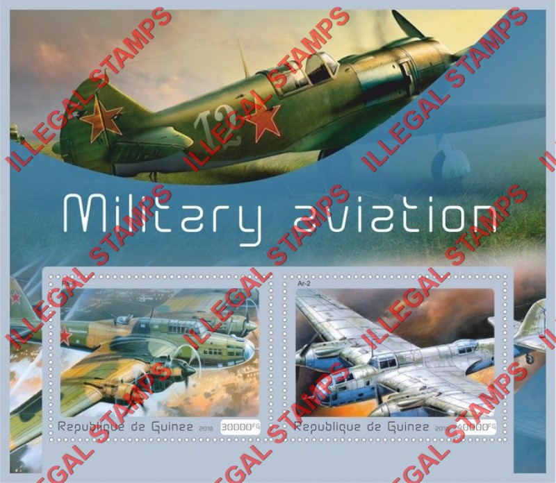 Guinea Republic 2018 Military Aviation Illegal Stamp Souvenir Sheet of 2 Guinea Republic 2018 Military Aviation Illegal Stamp Souvenir Sheet of 2