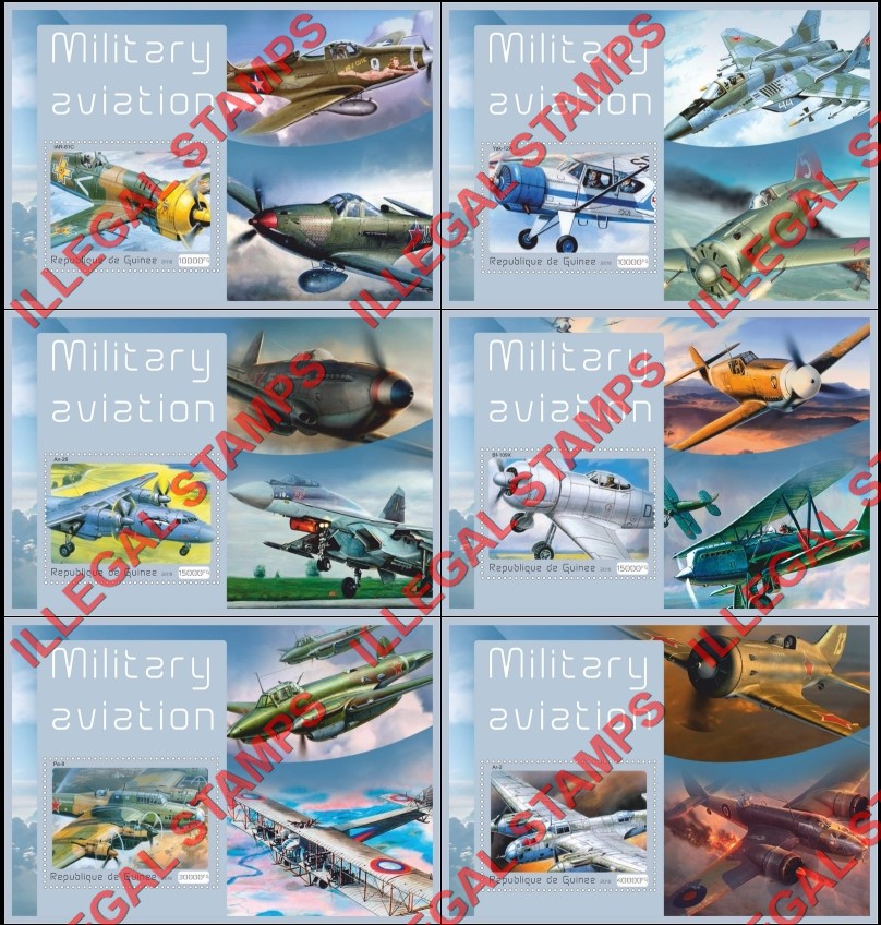 Guinea Republic 2018 Military Aviation Illegal Stamp Souvenir Sheets of 1 Guinea Republic 2018 Military Aviation Illegal Stamp Souvenir Sheets of 1