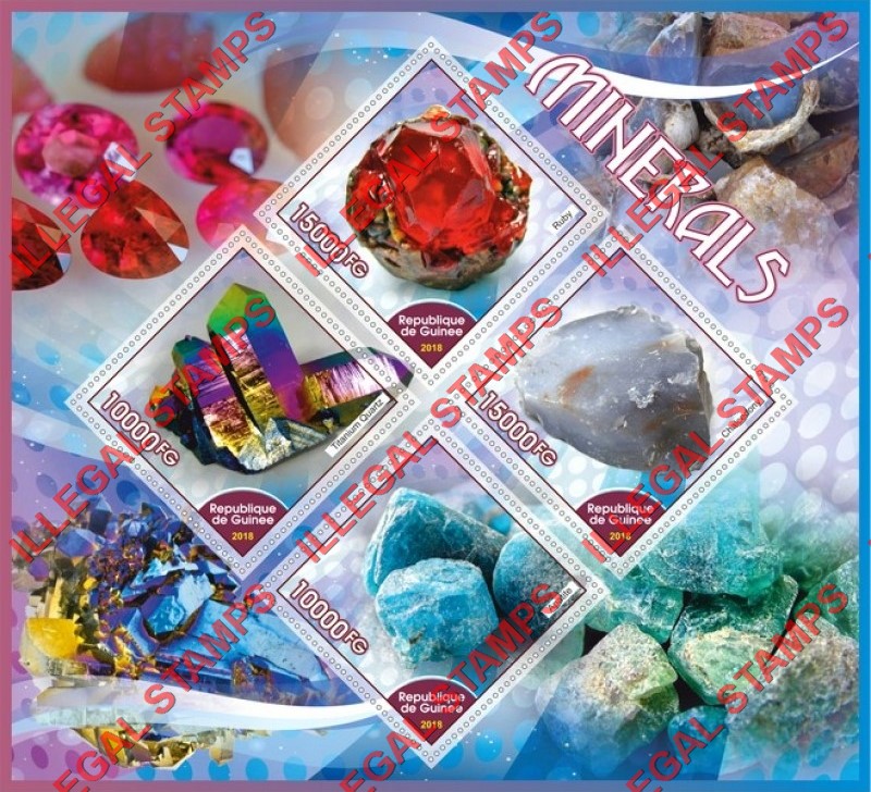 Guinea Republic 2018 Minerals Illegal Stamp Souvenir Sheet of 4 Guinea Republic 2018 Minerals Illegal Stamp Souvenir Sheet of 4