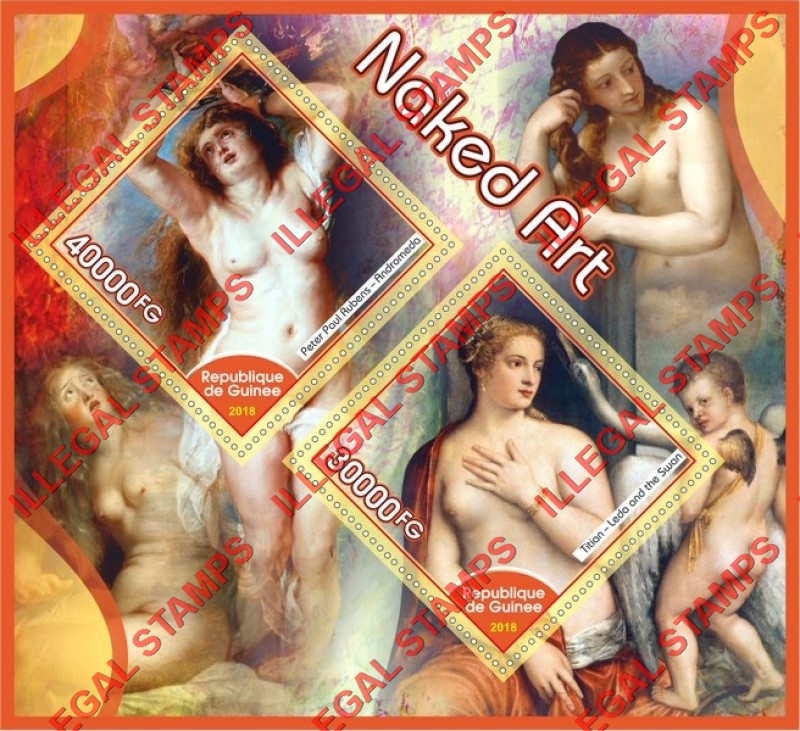 Guinea Republic 2018 Naked Art Illegal Stamp Souvenir Sheet of 2 Guinea Republic 2018 Naked Art Illegal Stamp Souvenir Sheet of 2