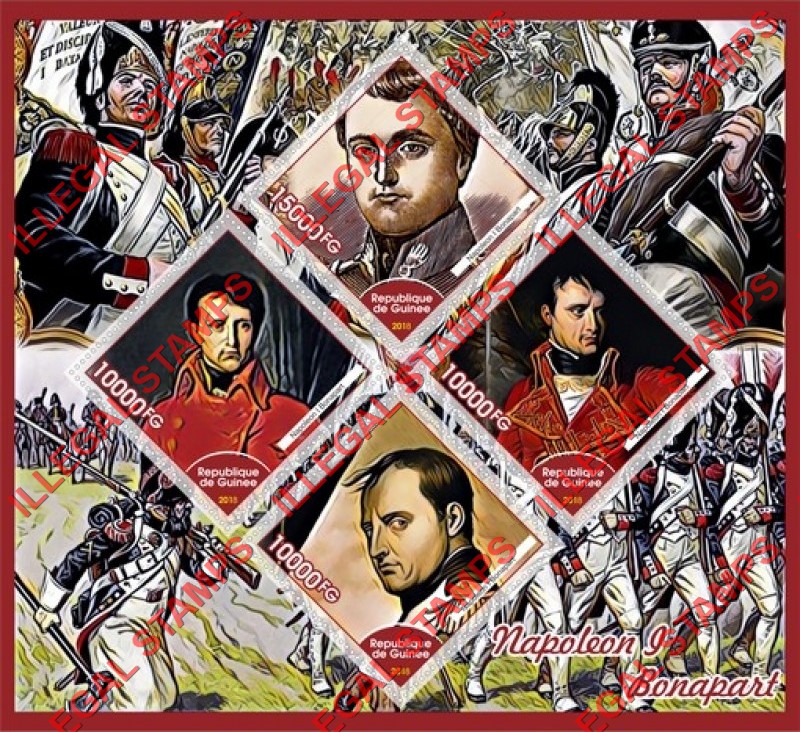 Guinea Republic 2018 Napoleon Bonaparte Illegal Stamp Souvenir Sheet of 4 Guinea Republic 2018 Napoleon Bonaparte Illegal Stamp Souvenir Sheet of 4