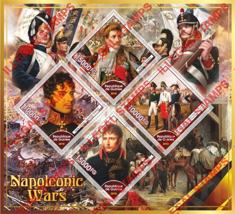 Guinea Republic 2018 Napoleonic Wars Illegal Stamp Souvenir Sheet of 4 Guinea Republic 2018 Napoleonic Wars Illegal Stamp Souvenir Sheet of 4