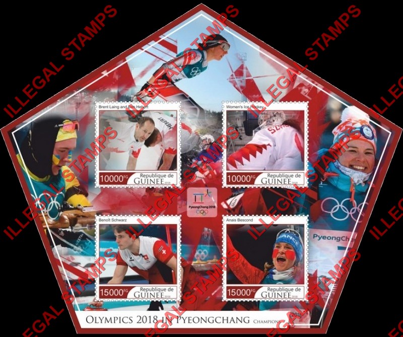 Guinea Republic 2018 Olympic Games in PyeongChang Champions Illegal Stamp Souvenir Sheet of 4 Guinea Republic 2018 Olympic Games in PyeongChang Champions Illegal Stamp Souvenir Sheet of 4