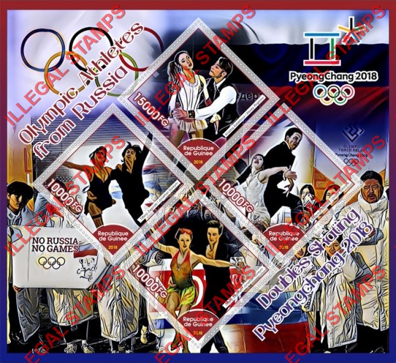 Guinea Republic 2018 Olympic Games in PyeongChang Russian Athletes Figure Skating Illegal Stamp Souvenir Sheet of 4 Guinea Republic 2018 Olympic Games in PyeongChang Russian Athletes Figure Skating Illegal Stamp Souvenir Sheet of 4