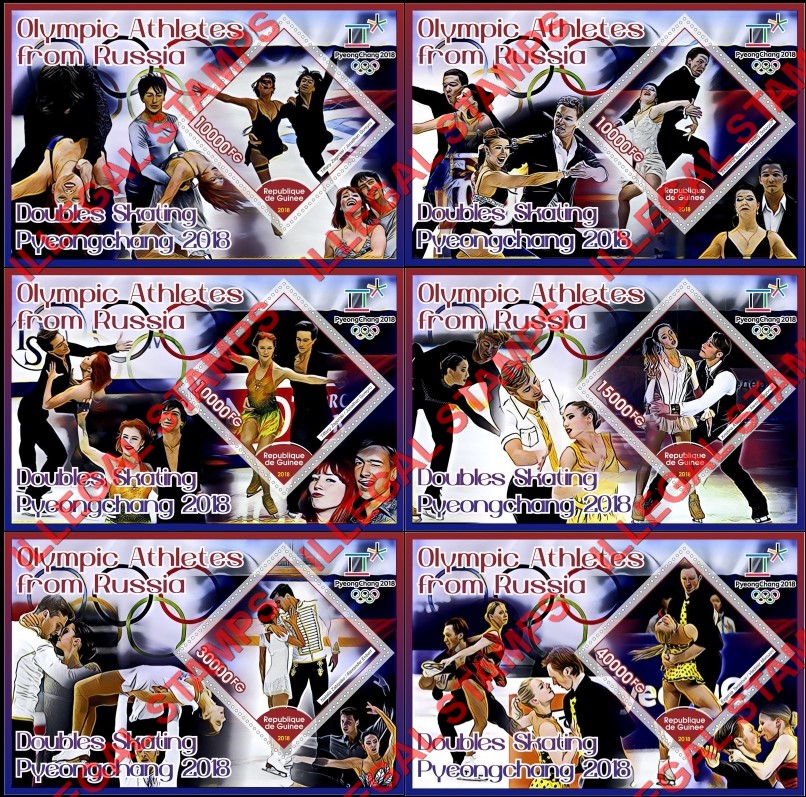 Guinea Republic 2018 Olympic Games in PyeongChang Russian Athletes Figure Skating Illegal Stamp Souvenir Sheets of 1 Guinea Republic 2018 Olympic Games in PyeongChang Russian Athletes Figure Skating Illegal Stamp Souvenir Sheets of 1