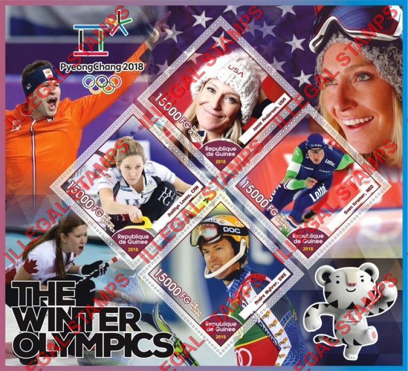 Guinea Republic 2018 Olympic Games in PyeongChang Illegal Stamp Souvenir Sheet of 4 Guinea Republic 2018 Olympic Games in PyeongChang Illegal Stamp Souvenir Sheet of 4